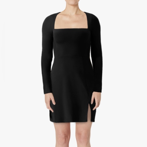 NWT QINSEN Black Square Neck Bodice Long Sleeve Dress - Picture 3 of 12